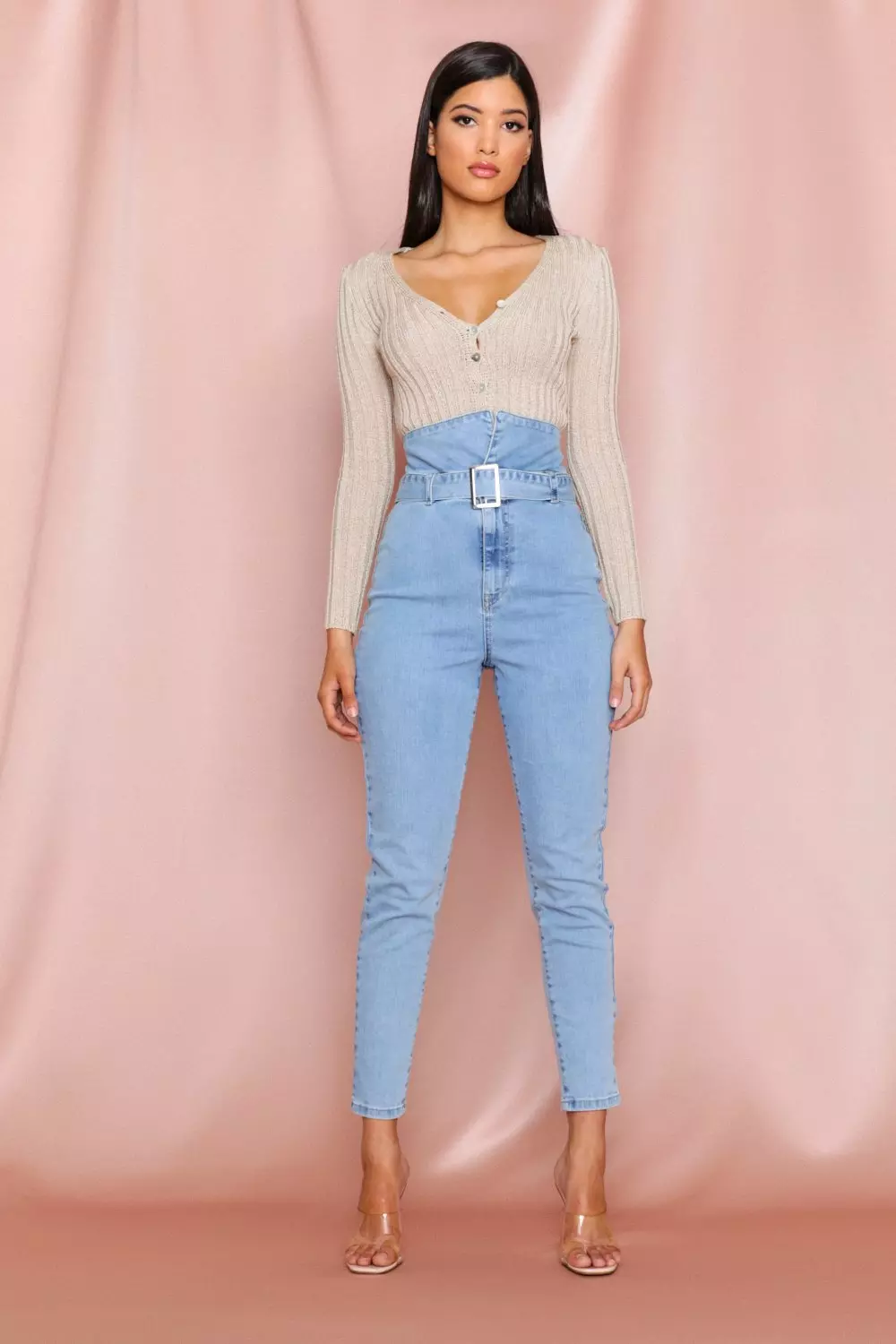SUPER HIGH WAISTED BELTED SKINNY JEANS